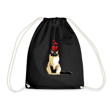 Birman cat vintage with heart cat motif - Drawstring Bag - black - Front