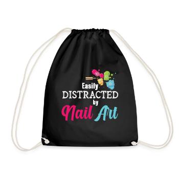 Easily distracted by Nail Art Nail Tech - Drawstring Bag - black - Front