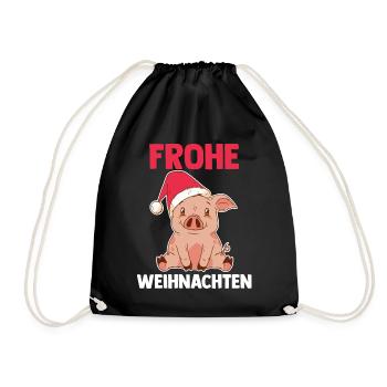 Weihnachts Schwein Frohe Weihnachten - Turnbeutel - Schwarz - Vorne