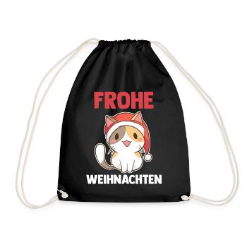 Weihnachts katze Frohe Weihnachten - Turnbeutel - Schwarz - Vorne