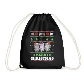 Merry Christmas retro ugly christmas Hippo - Drawstring Bag - black - Front
