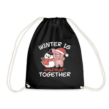 Pig Winter is warmer together Snowman - Drawstring Bag - black - Front