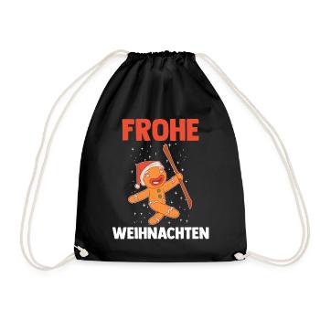 Weihnachts Lebkuchenmann Frohe Weihnachten - Turnbeutel - Schwarz - Vorne