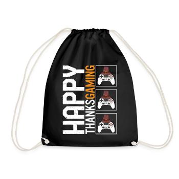 Thanksgiving Shirt, Happy Thanksgaming Game - Drawstring Bag - black - Front