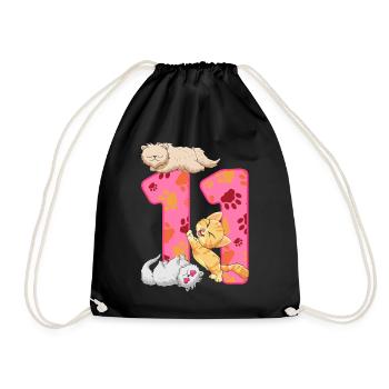 Chaton de 11e anniversaire | Chemise d’anniversaire de chat - Sac de sport léger - noir - Devant