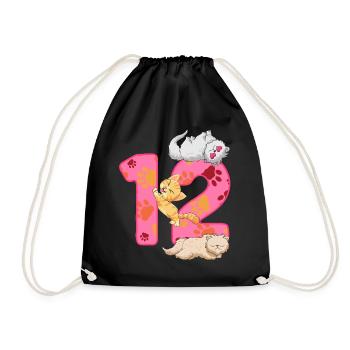 Chaton de 12 ans | Chemise d’anniversaire de chat - Sac de sport léger - noir - Devant