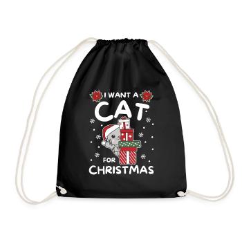 I want a cat for Christmas cute cats - Drawstring Bag - black - Front