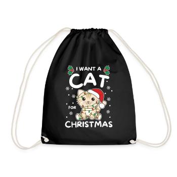 I want a cat for Christmas cute cats - Drawstring Bag - black - Front