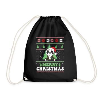 Merry Christmas retro ugly christmas Panda - Drawstring Bag - black - Front