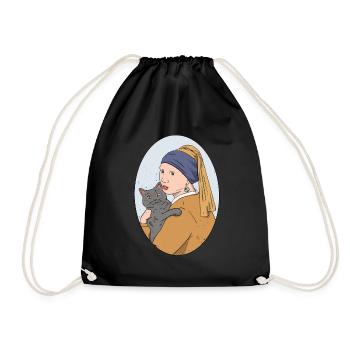 Art History Visual Arts Vermeer Girl Cat - Drawstring Bag - black - Front