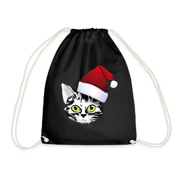 katze xmas weihnachten santa cat niedlich cute lol - Turnbeutel - Schwarz - Vorne