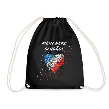 French flag heartbeat French France fan - Drawstring Bag - black - Front