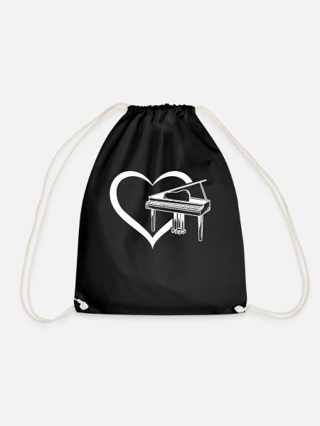 Piano Heart Piano Player Piano Lover Pianist - Pia - Drawstring Bag - black