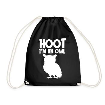 Hoot I'm an Owl Funny Lazy Halloween Costume - Drawstring Bag - black - Front