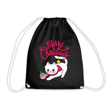 Funny Cat, Merry Christmas, Christmas Saying - Drawstring Bag - black - Front