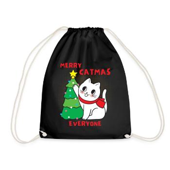 Cat with Christmas tree, funny saying, Pun - Drawstring Bag - black - Front
