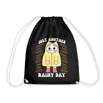 Cat with raincoat and rubber boots, saying - Drawstring Bag - black - Front