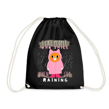 Katze im Regen, Regenmantel, Gummistiefel, Spruch - Turnbeutel - Schwarz - Vorne