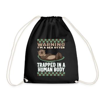Halloween Shirt, Warning I'm A Sea Otter Trapped - Drawstring Bag - black - Front