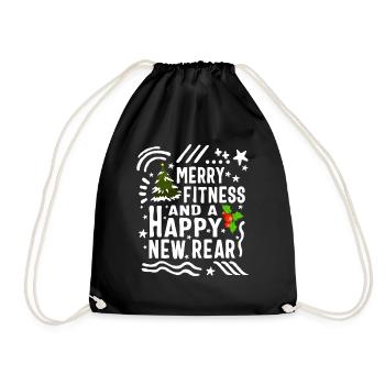 Christmas Shirt, Merry Fitness And Happy New Rear - Drawstring Bag - black - Front