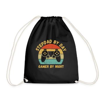 Vintage Stepdad By Day Gamer By Night - Drôle - Sac de sport léger - noir - Devant