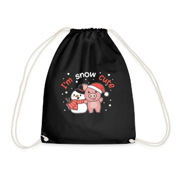 Pig I'm snow cute snowman snow pun - Drawstring Bag - black - Front