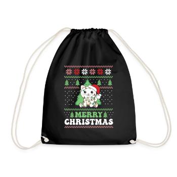Merry Christmas retro ugly christmas Katze - Turnbeutel - Schwarz - Vorne
