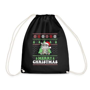 Merry Christmas retro ugly christmas Hippo - Drawstring Bag - black - Front