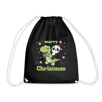 Panda Trex Christmas Snow Winter Animals - Drawstring Bag - black - Front