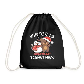 Bear Winter is warmer together Snowman - Drawstring Bag - black - Front