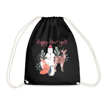 Bonne année avec bonhomme de neige et cerf - Sac de sport léger - noir - Devant