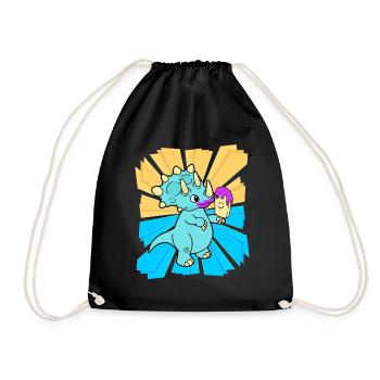 Birthday Gift Kids Dino Dragon Snacking - Drawstring Bag - black - Front