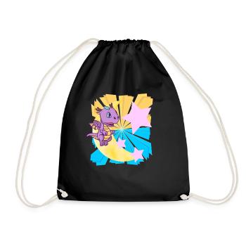 Good Night Dino Dream Fantasy Sleep Dream - Drawstring Bag - black - Front