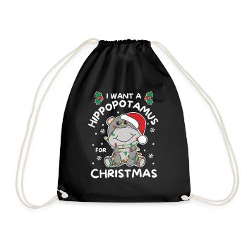 I want a hippo for Christmas cute hippos - Drawstring Bag - black - Front