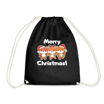 Fox Christmas Animals Foxes Merry Christmas - Drawstring Bag - black - Front