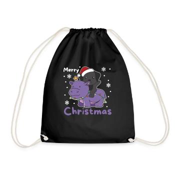 Christmas Hippo Labrador Merry Christmas Dogs - Drawstring Bag - black - Front