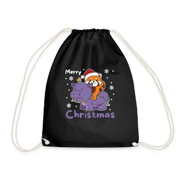 Christmas Hippo Red Panda Merry Christmas Hippo - Drawstring Bag - black - Front