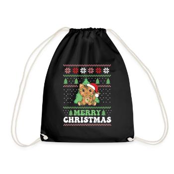 Merry Christmas retro ugly christmas Katze - Turnbeutel - Schwarz - Vorne