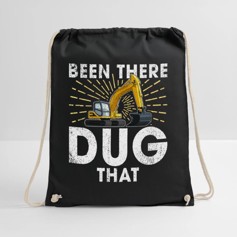Funny construction workers & construction site excavator drivers Drawstring Bag