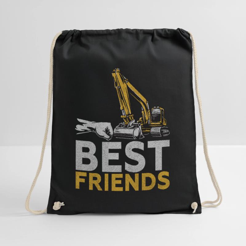 Funny construction workers & construction site excavator drivers Drawstring Bag