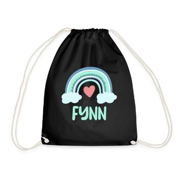Fynn Name Regenbogen Baby - Turnbeutel - Schwarz - Vorne