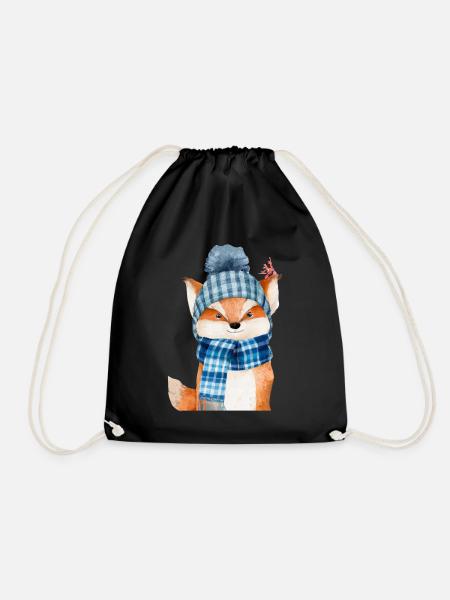 Winter Fox - Drawstring Bag - black