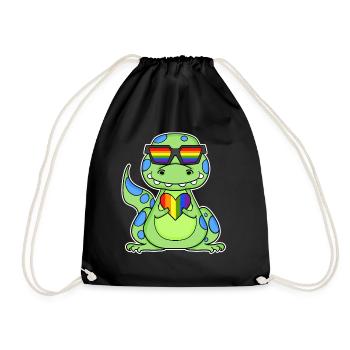 LGBT Animal Dinosaur Rainbow Heart - Drawstring Bag - black - Front