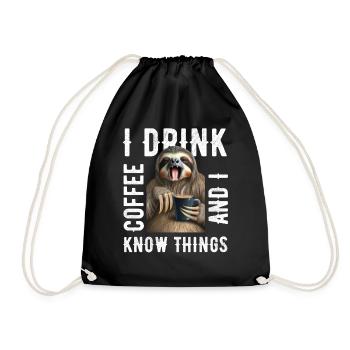 I drink coffee sloth - Drawstring Bag - black - Front