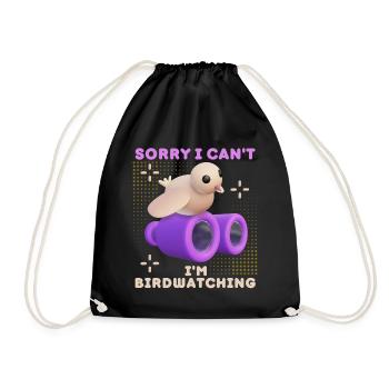 Bird, bird-watching, funny saying with binoculars - Drawstring Bag - black - Front