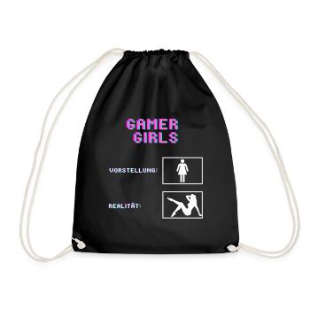Gamer Girls Vorstellung vs. Realität Gaming Gamer - Turnbeutel - Schwarz - Vorne