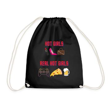 Hot Girls Vs. Real Hot Girls Lipstick vs. Pizza - Turnbeutel - Schwarz - Vorne