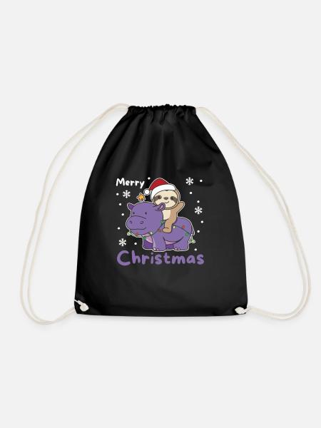 Weihnachts Hippo Faultier frohe Weihnachten Hippo - Turnbeutel - Schwarz