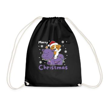 Christmas Hippo Jack Russell Merry Christmas - Drawstring Bag - black - Front