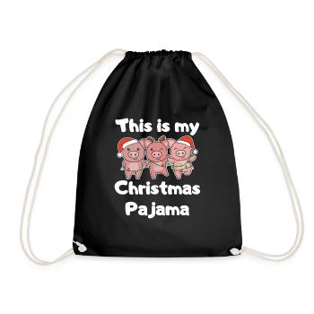 Pig Christmas Pajamas Cute Pigs - Drawstring Bag - black - Front